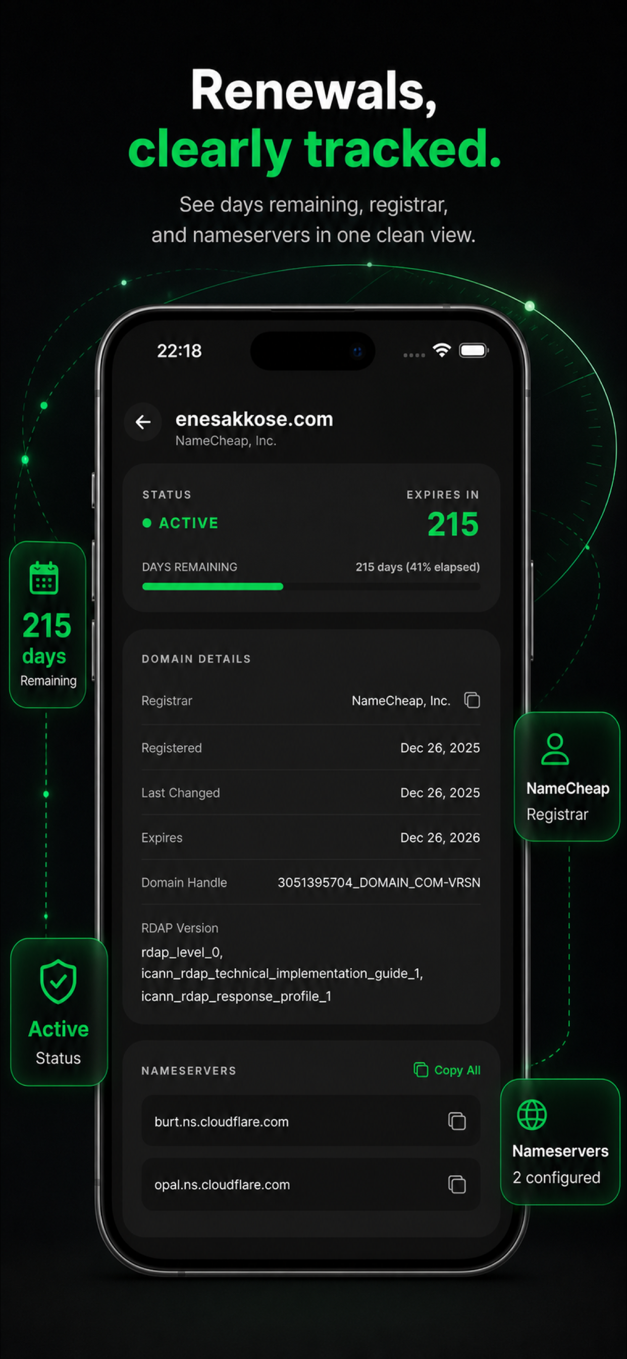 Domain details screen in Domain Organizer