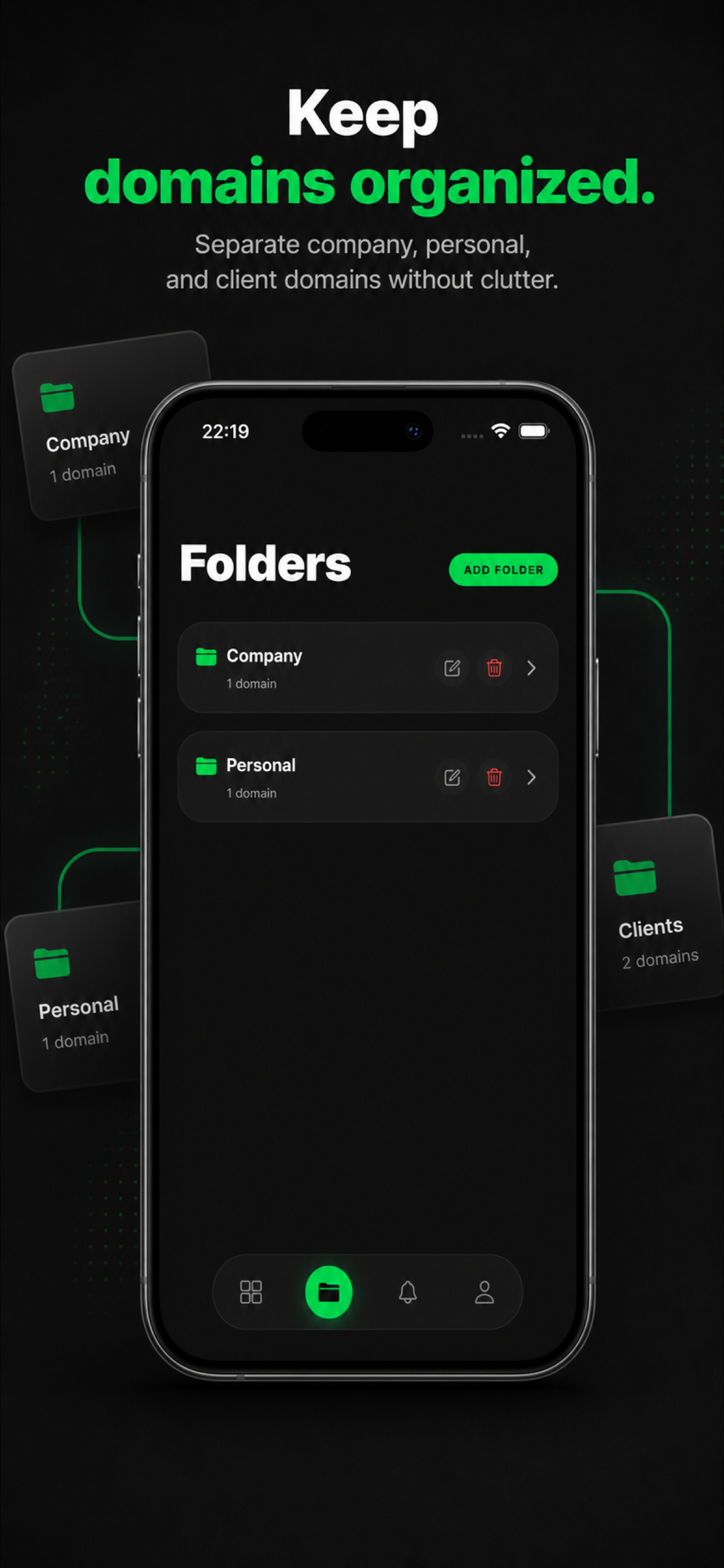 Clean folders screen in Domain Organizer