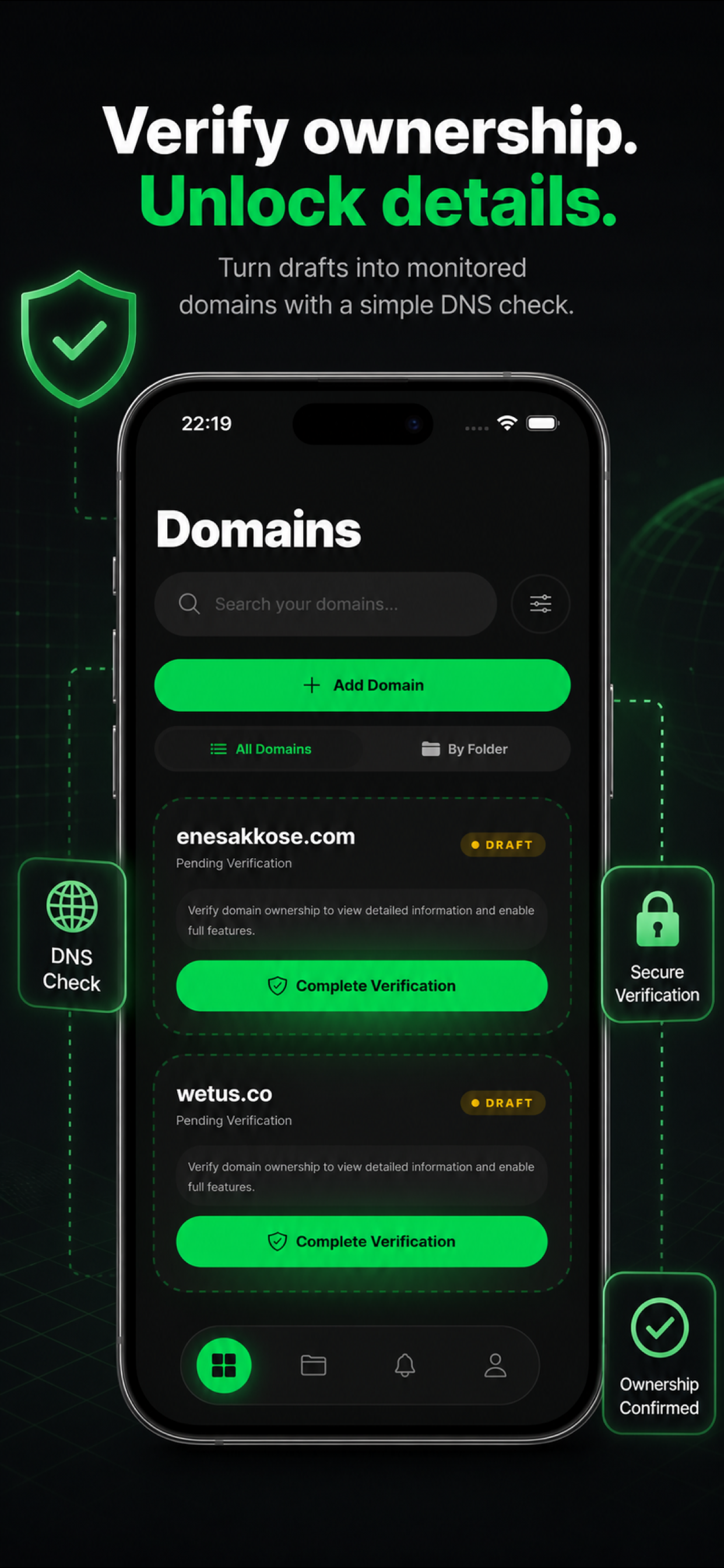 Domain Organizer ownership verification workflow